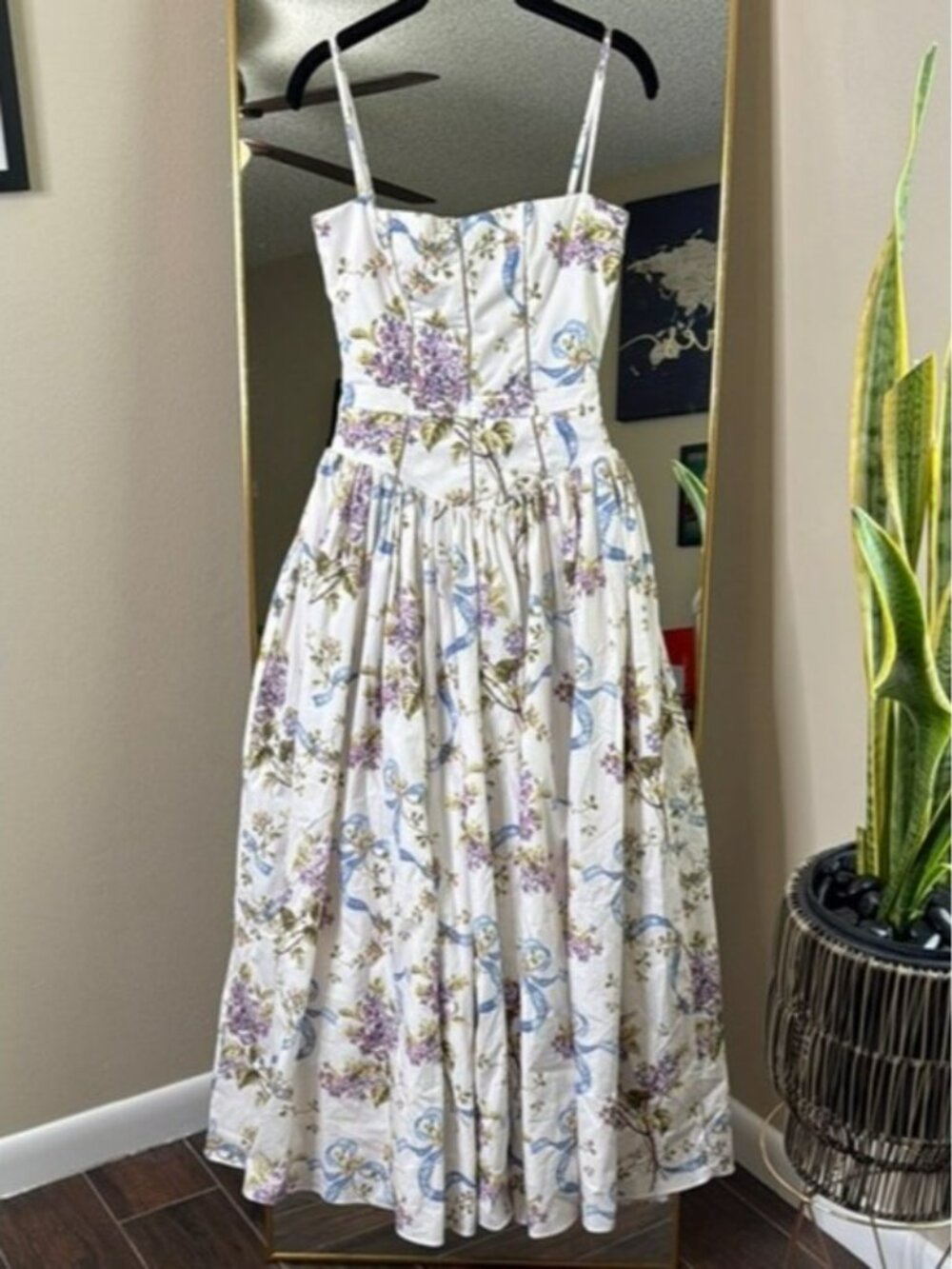 House of CB 'Ysabella' off white vintage ribbon print cotton midi sundress NWOT - Picture 4 of 7